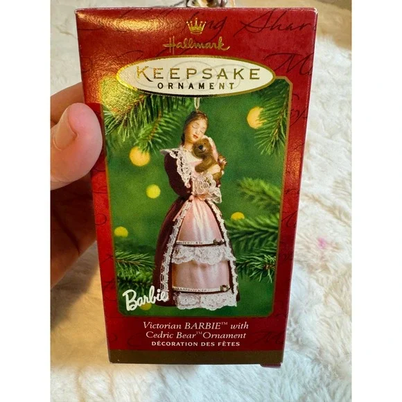 Hallmark Keepsake 2001 Victorian Barbie with Cedric Bear Porcelain Ornament Box - Picture 5 of 7
